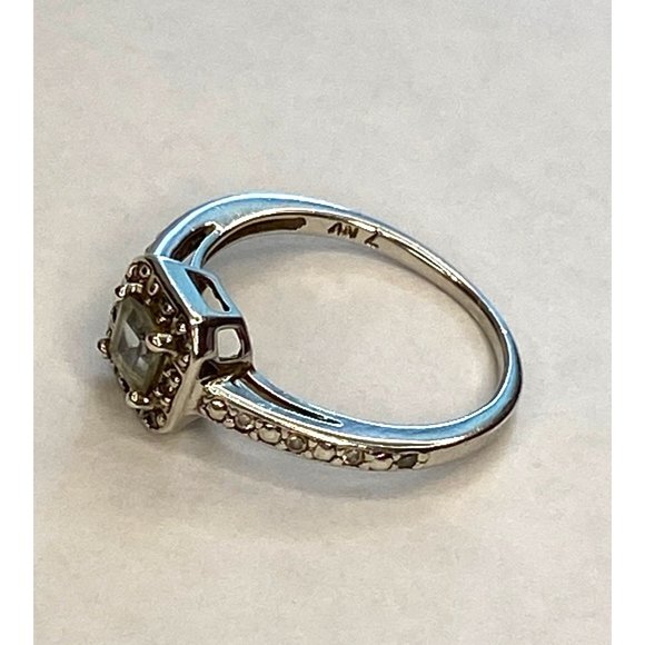 Nevada 925 Sterling Silver & Marcasite Aquamarine Halo Ring Size 7 - Picture 3 of 4